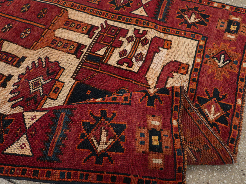 Vintage Persian Pictorial Bakhtiari Tribal Accent Rug, No.28363 - Gss