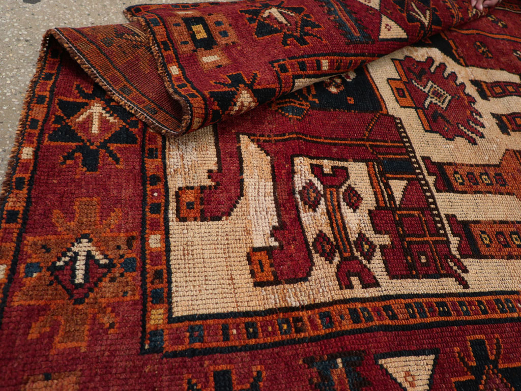 Vintage Persian Pictorial Bakhtiari Tribal Accent Rug, No.28363 - Gss