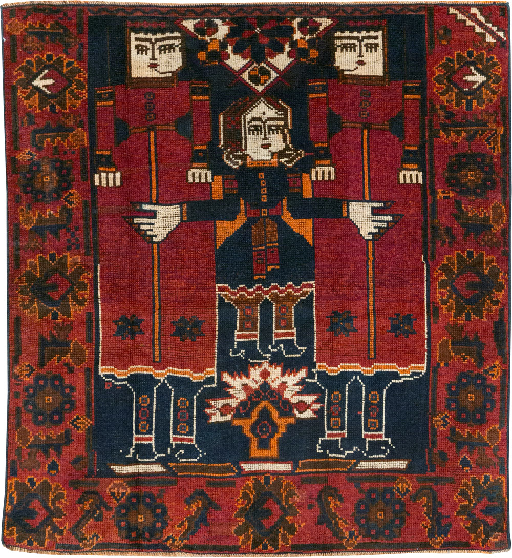 Vintage Persian Pictorial Bakhtiari Accent Rug, No.28364 - Gss