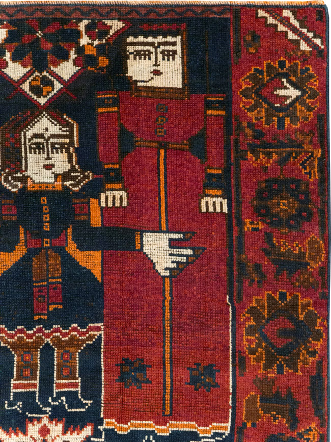 Vintage Persian Pictorial Bakhtiari Accent Rug, No.28364 - Gss