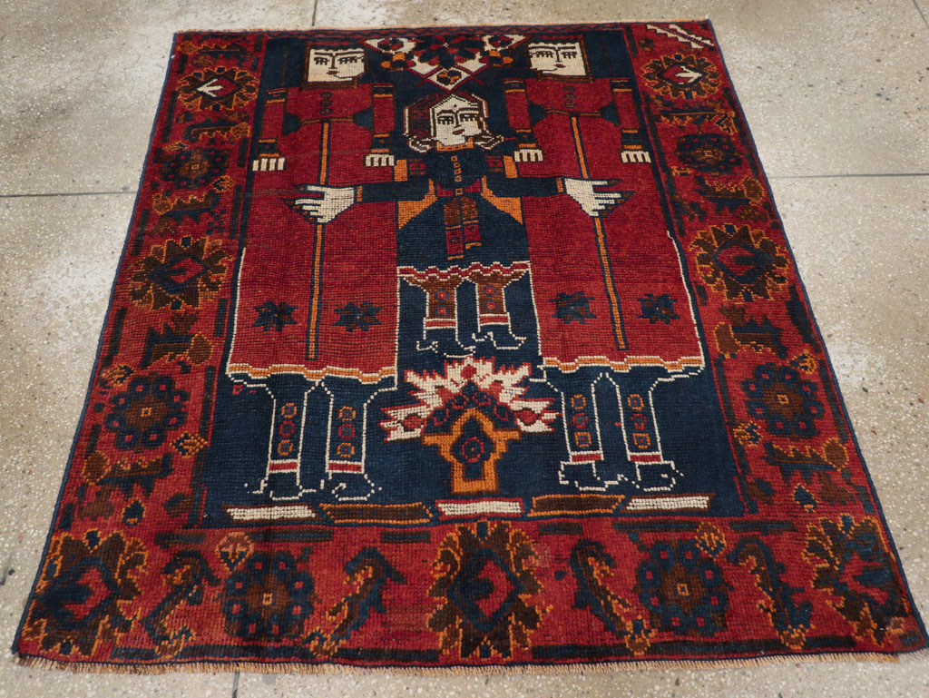 Vintage Persian Pictorial Bakhtiari Accent Rug, No.28364 - Gss