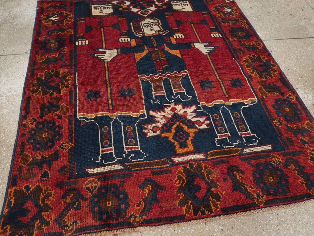 Vintage Persian Pictorial Bakhtiari Accent Rug, No.28364 - Gss