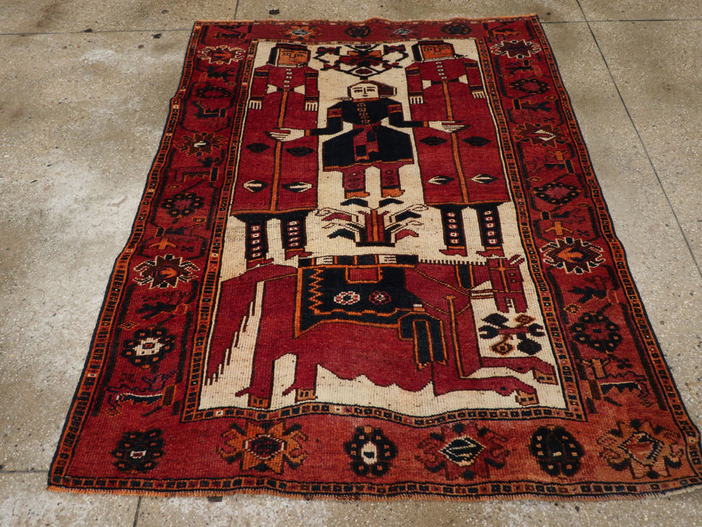 Vintage Persian Bakhtiari Pictorial Rug, No.28365 - Gss