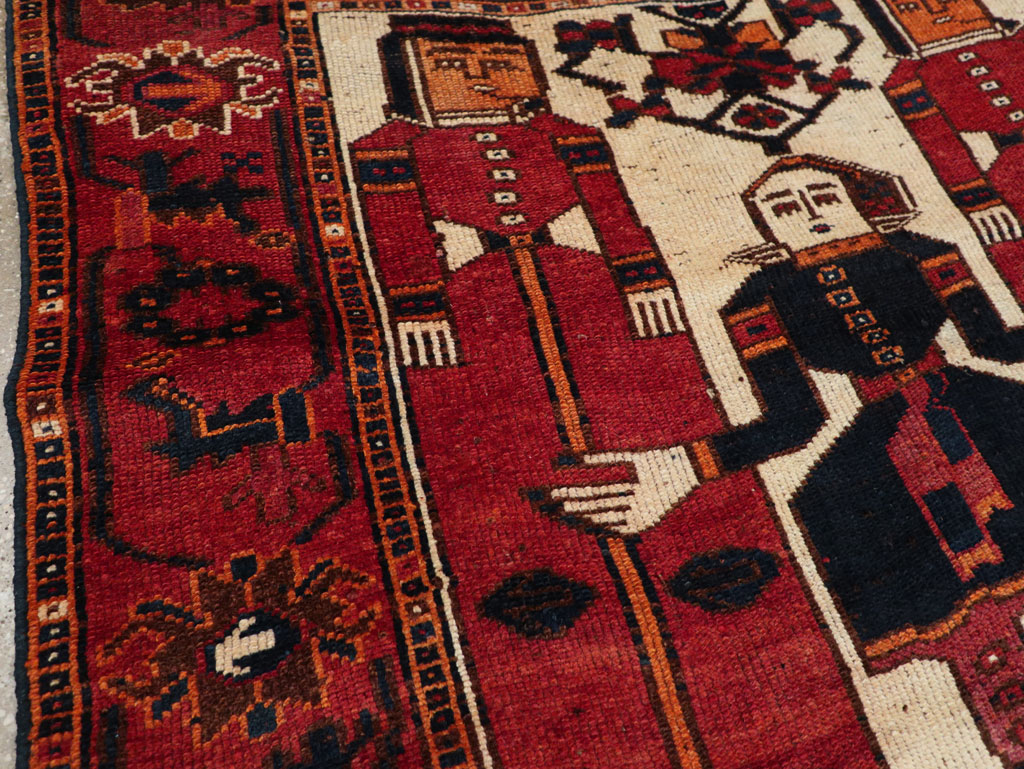 Vintage Persian Bakhtiari Pictorial Rug, No.28365 - Gss