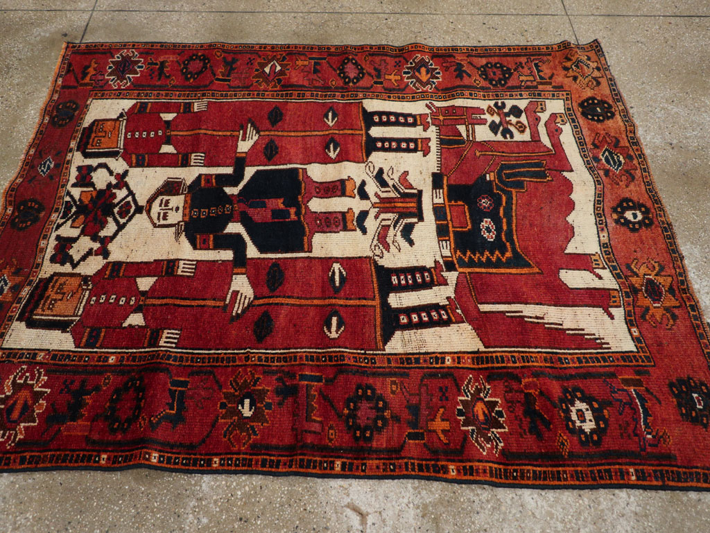 Vintage Persian Bakhtiari Pictorial Rug, No.28365 - Gss