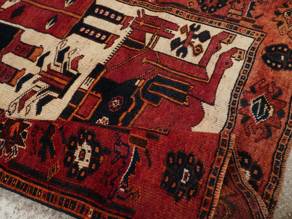 Vintage Persian Bakhtiari Pictorial Rug, No.28365 - Gss