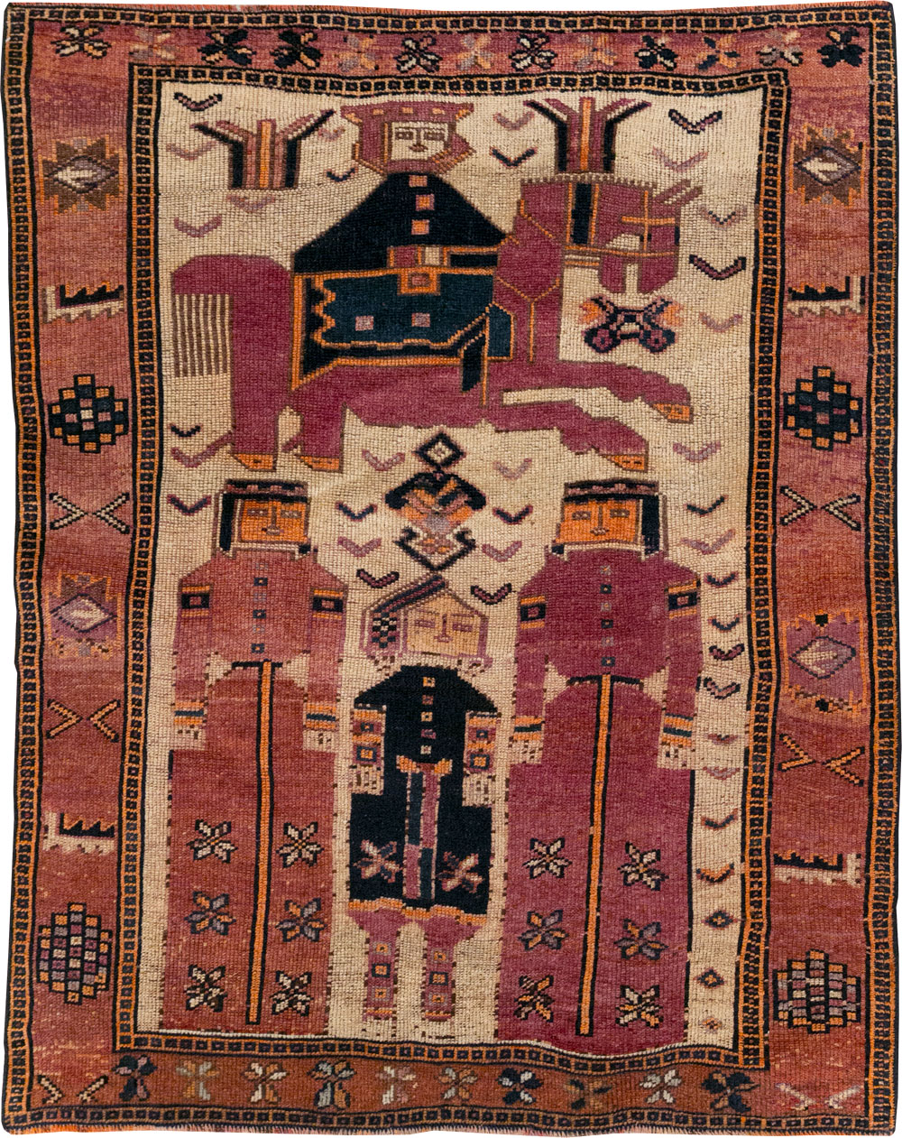 Vintage Persian Pictorial Bakhtiari Tribal Accent Rug, No.28366 - Gss