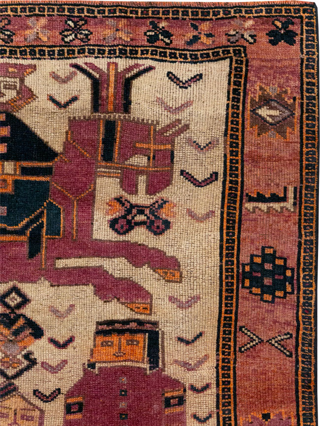 Vintage Persian Pictorial Bakhtiari Tribal Accent Rug, No.28366 - Gss