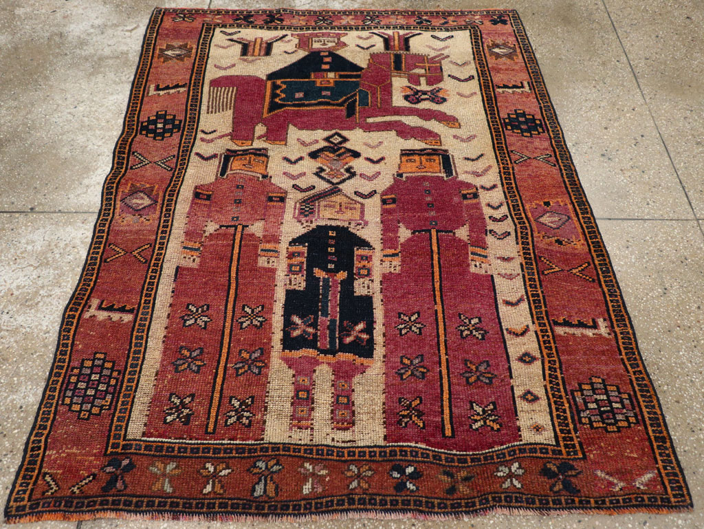 Vintage Persian Pictorial Bakhtiari Tribal Accent Rug, No.28366 - Gss