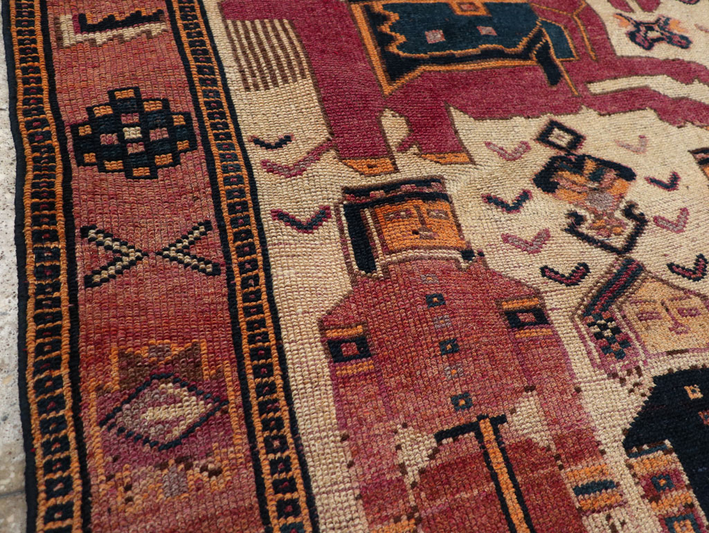 Vintage Persian Pictorial Bakhtiari Tribal Accent Rug, No.28366 - Gss