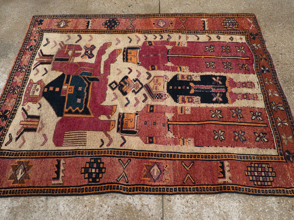 Vintage Persian Pictorial Bakhtiari Tribal Accent Rug, No.28366 - Gss