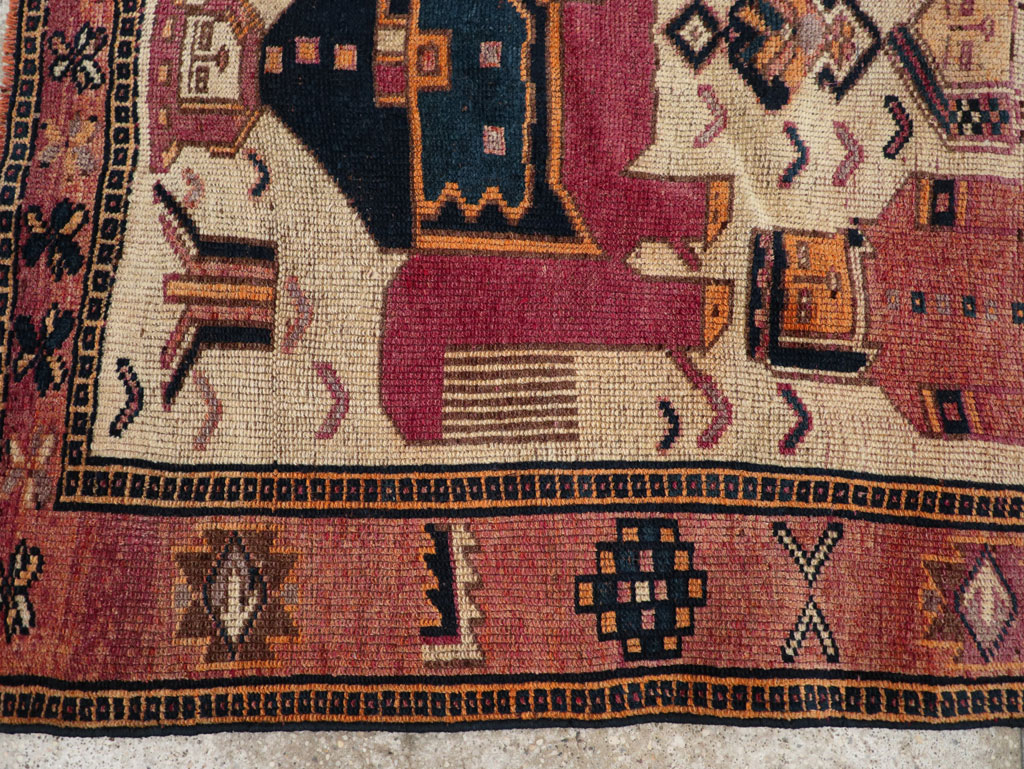 Vintage Persian Pictorial Bakhtiari Tribal Accent Rug, No.28366 - Gss