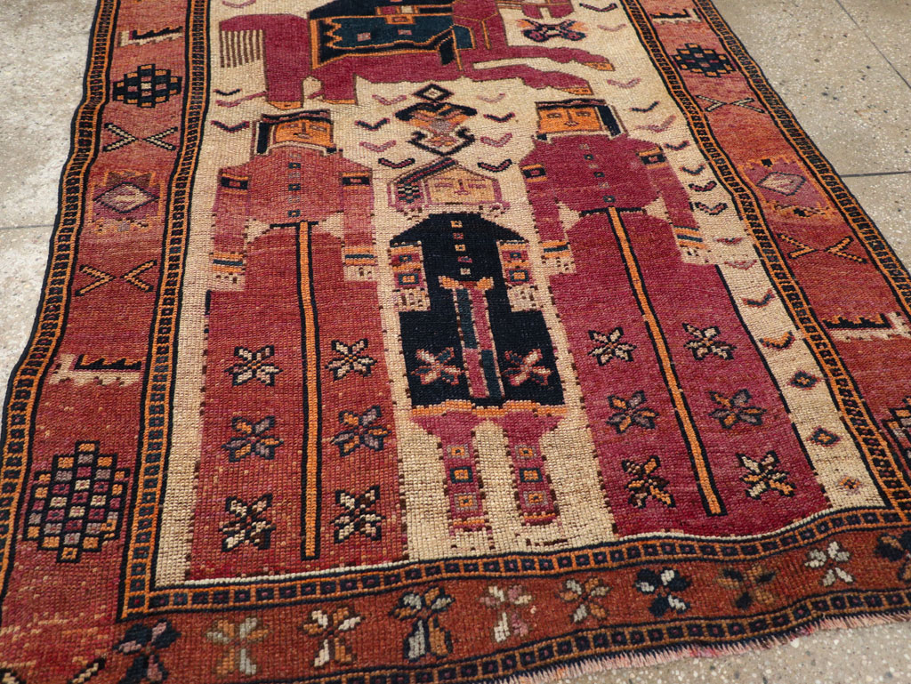 Vintage Persian Pictorial Bakhtiari Tribal Accent Rug, No.28366 - Gss
