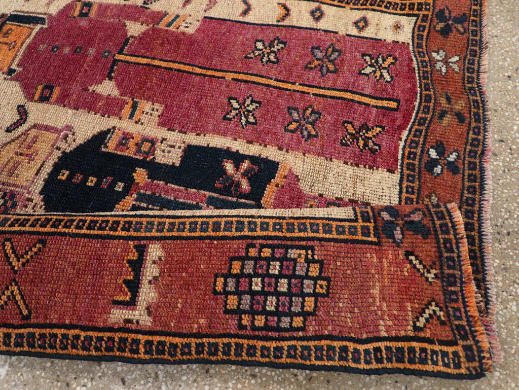 Vintage Persian Pictorial Bakhtiari Tribal Accent Rug, No.28366 - Gss