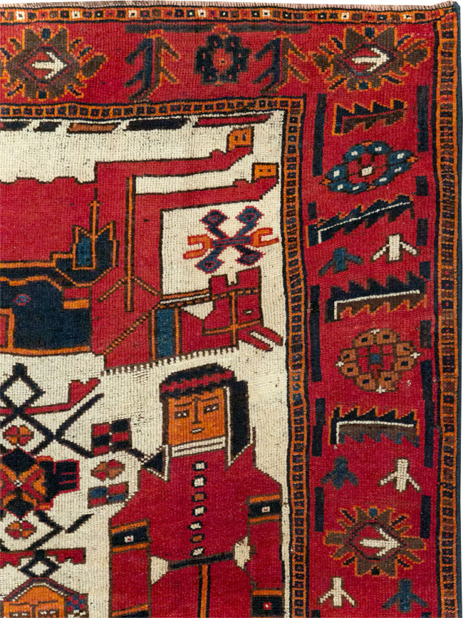 Vintage Persian Bakhtiari Pictorial Rug, No.28367 - Gss