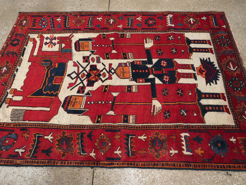 Vintage Persian Bakhtiari Pictorial Rug, No.28367 - Gss