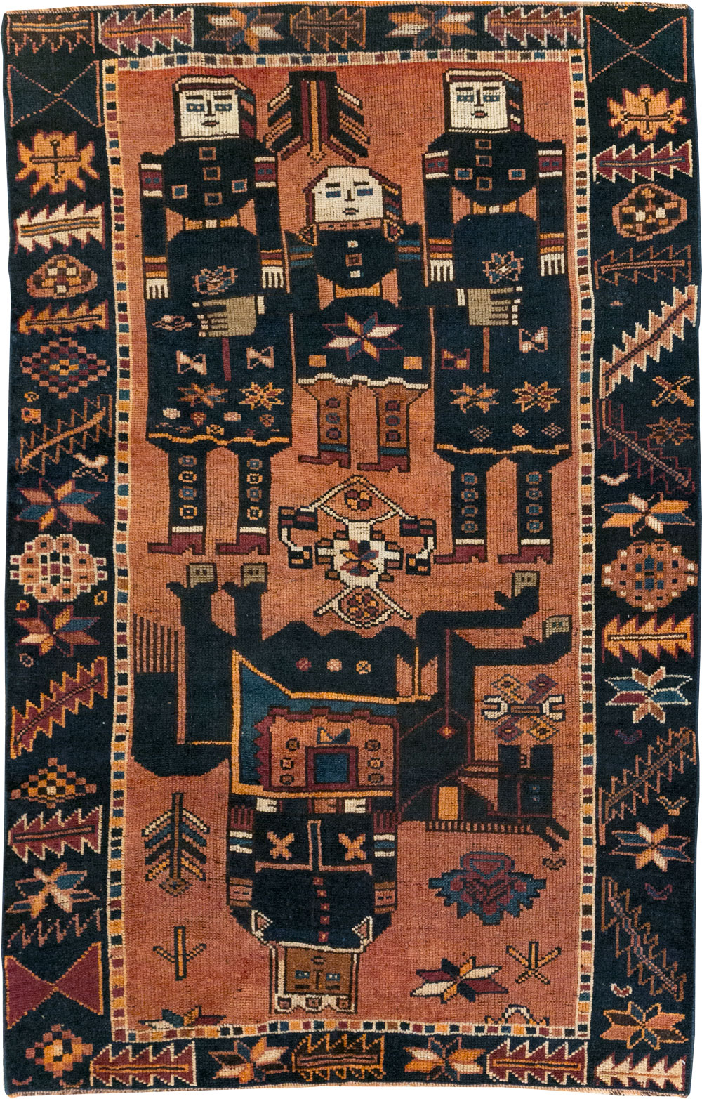 Vintage Persian Bakhtiari Pictorial Rug, No.28369 - Gss