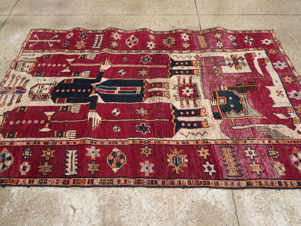 Vintage Persian Bakhtiari Pictorial Rug, No.28370 - Gss