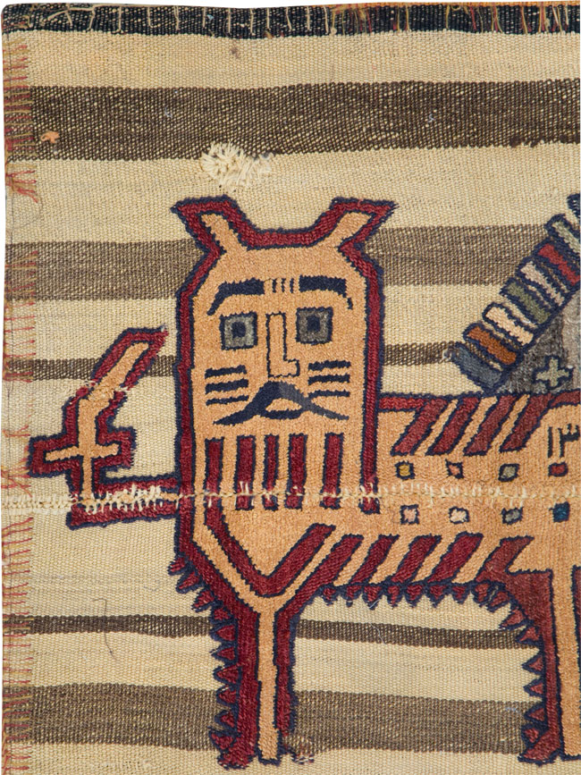 Vintage Persian Pictorial Souf Flatweave Kilim Throw Rug, No.28412 - Gss