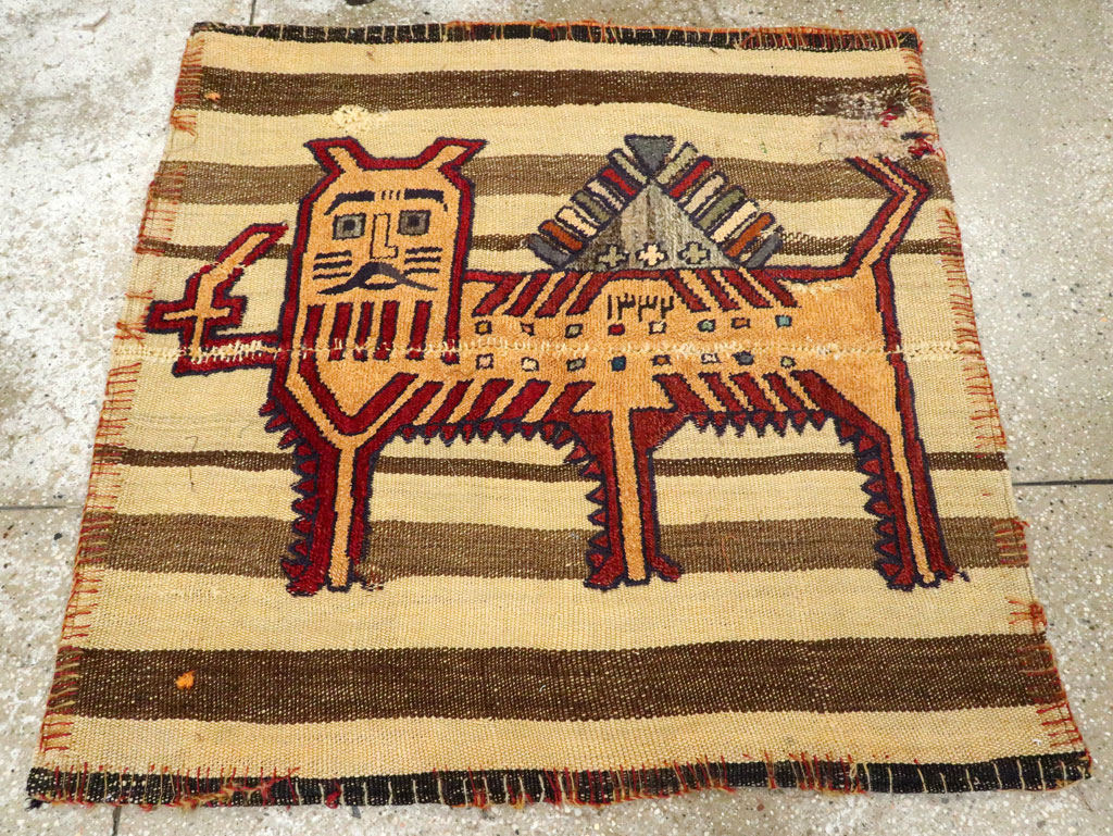 Vintage Persian Pictorial Souf Flatweave Kilim Throw Rug, No.28412 - Gss