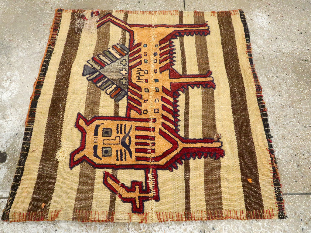 Vintage Persian Pictorial Souf Flatweave Kilim Throw Rug, No.28412 - Gss