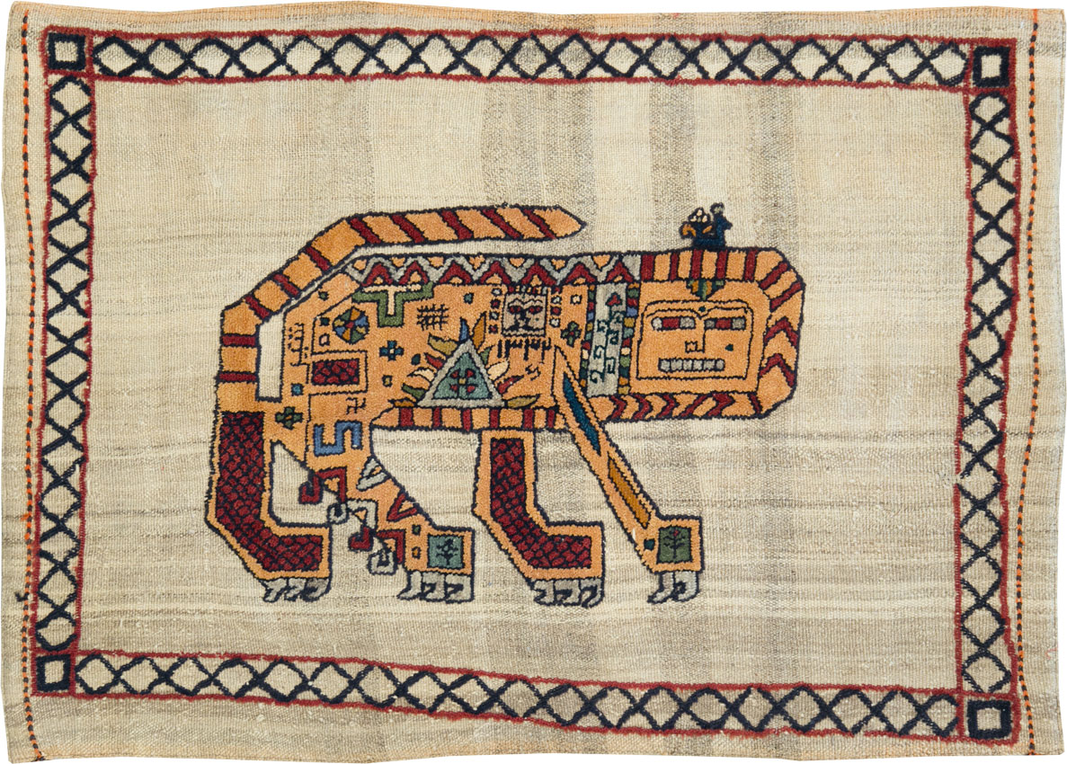 Vintage Persian Pictorial Souf Flatweave Kilim Throw Rug, No.28413 - Gss