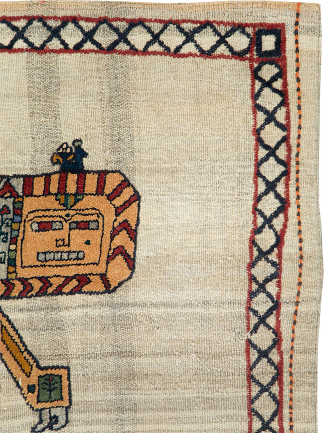 Vintage Persian Pictorial Souf Flatweave Kilim Throw Rug, No.28413 - Gss