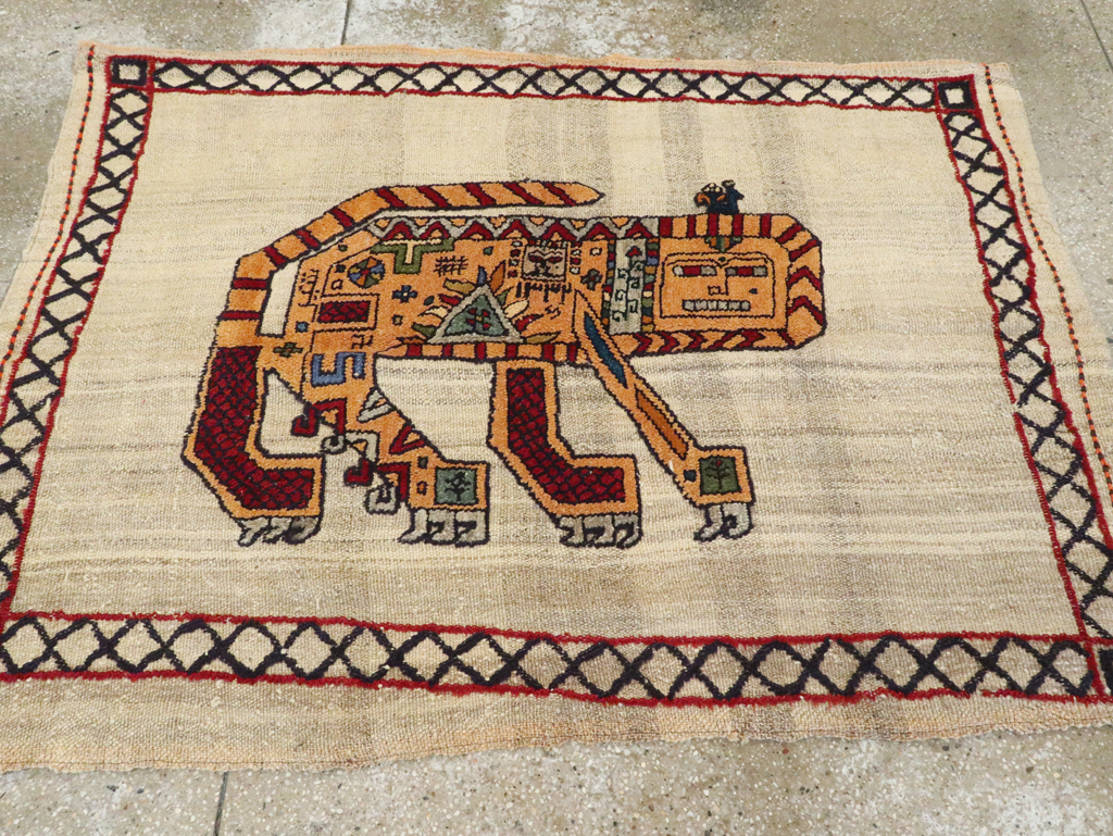 Vintage Persian Pictorial Souf Flatweave Kilim Throw Rug, No.28413 - Gss
