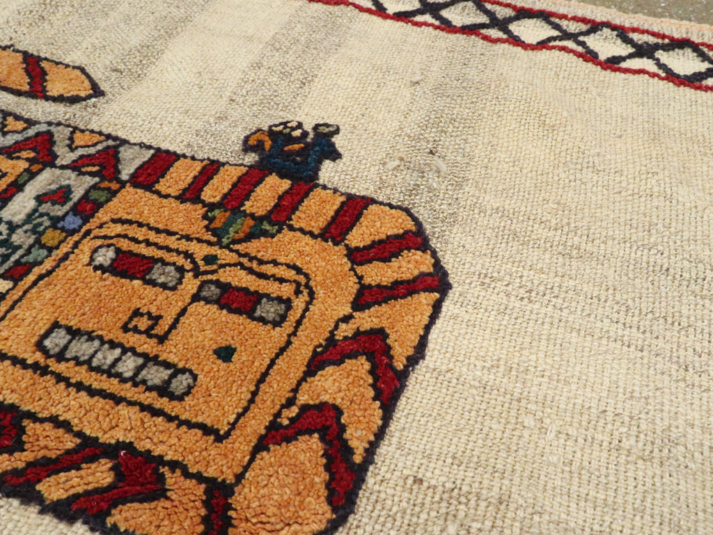 Vintage Persian Pictorial Souf Flatweave Kilim Throw Rug, No.28413 - Gss