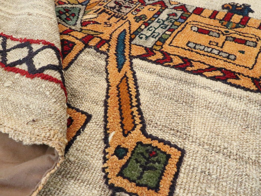 Vintage Persian Pictorial Souf Flatweave Kilim Throw Rug, No.28413 - Gss