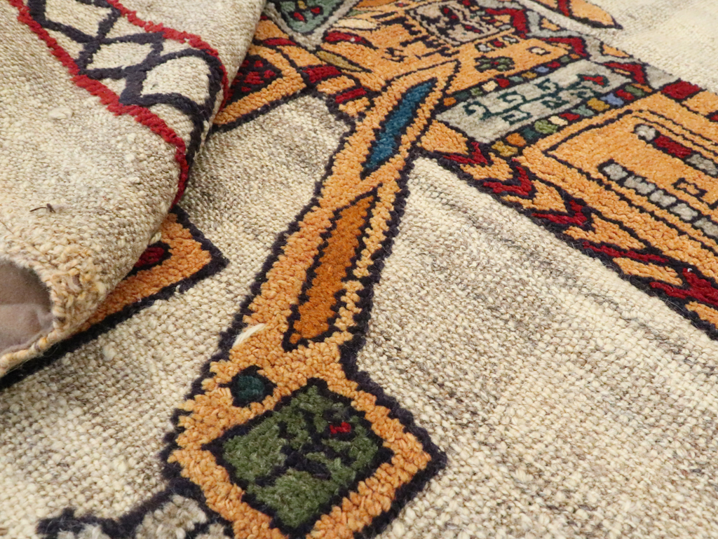 Vintage Persian Pictorial Souf Flatweave Kilim Throw Rug, No.28413 - Gss