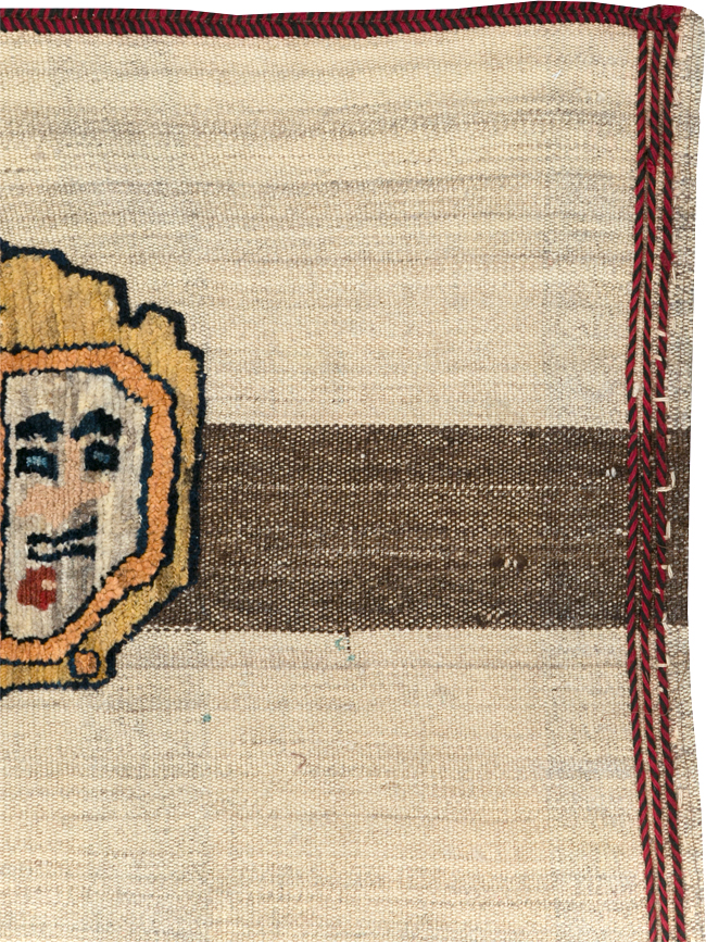 Vintage Persian Pictorial Souf Flatweave Kilim Throw Rug, No.28414 - Gss