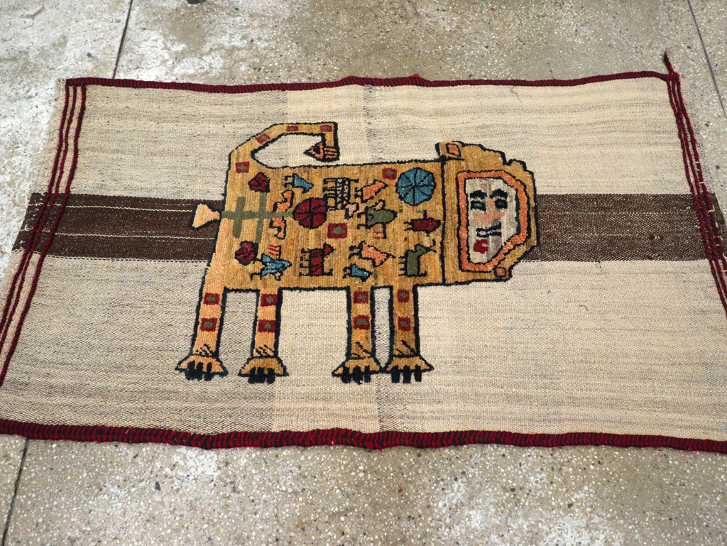 Vintage Persian Pictorial Souf Flatweave Kilim Throw Rug, No.28414 - Gss
