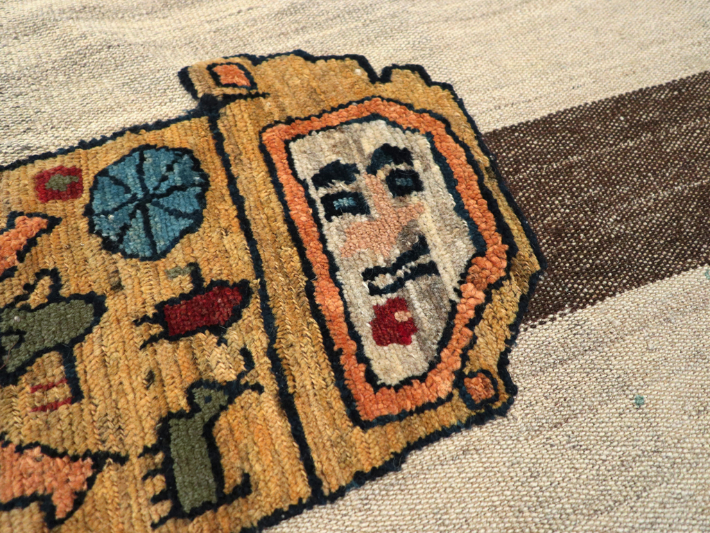 Vintage Persian Pictorial Souf Flatweave Kilim Throw Rug, No.28414 - Gss