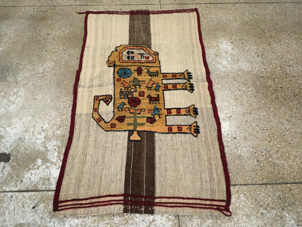 Vintage Persian Pictorial Souf Flatweave Kilim Throw Rug, No.28414 - Gss