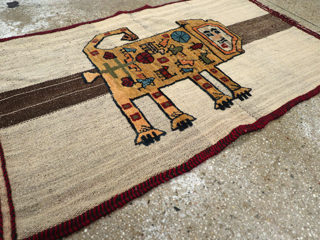 Vintage Persian Pictorial Souf Flatweave Kilim Throw Rug, No.28414 - Gss