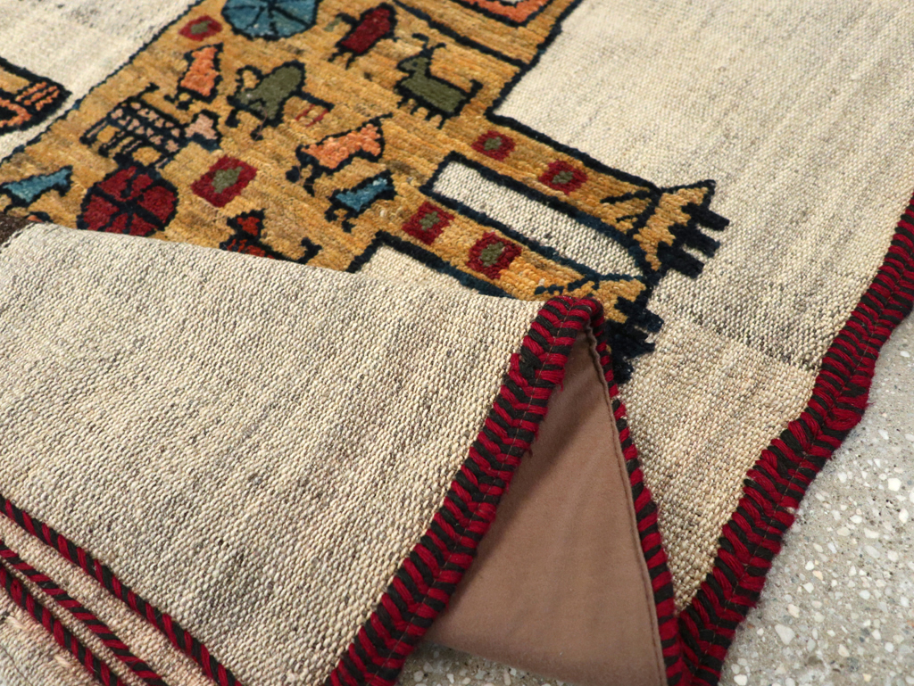 Vintage Persian Pictorial Souf Flatweave Kilim Throw Rug, No.28414 - Gss