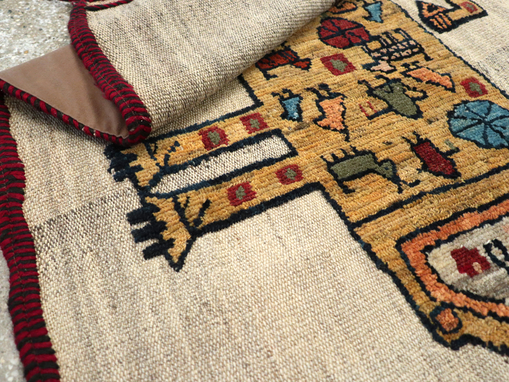Vintage Persian Pictorial Souf Flatweave Kilim Throw Rug, No.28414 - Gss