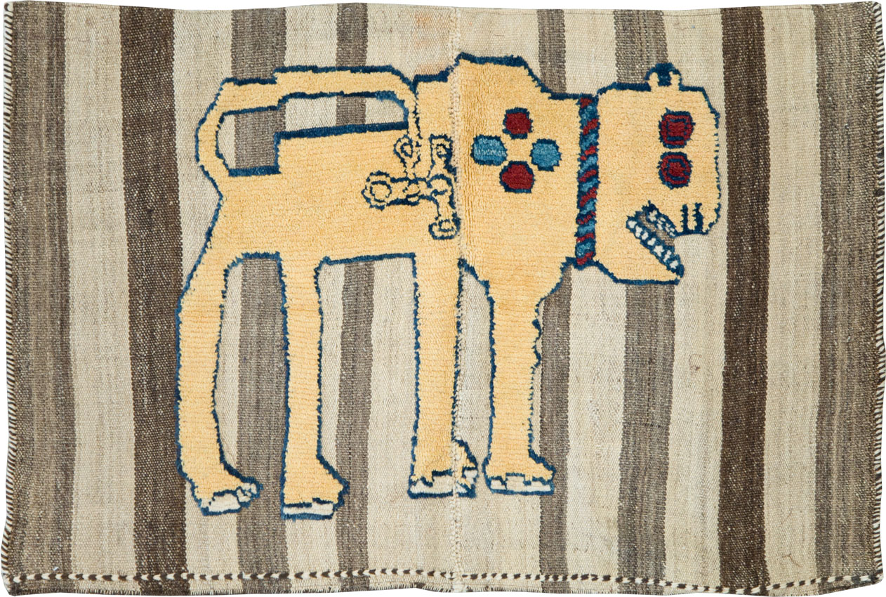 Vintage Persian Pictorial Souf Flatweave Kilim Throw Rug, No.28415 - Gss