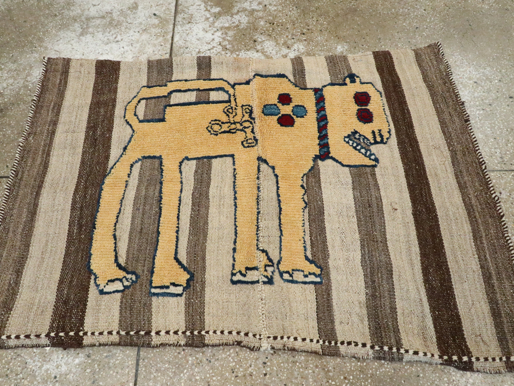 Vintage Persian Pictorial Souf Flatweave Kilim Throw Rug, No.28415 - Gss