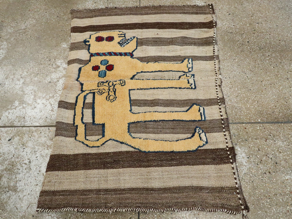 Vintage Persian Pictorial Souf Flatweave Kilim Throw Rug, No.28415 - Gss