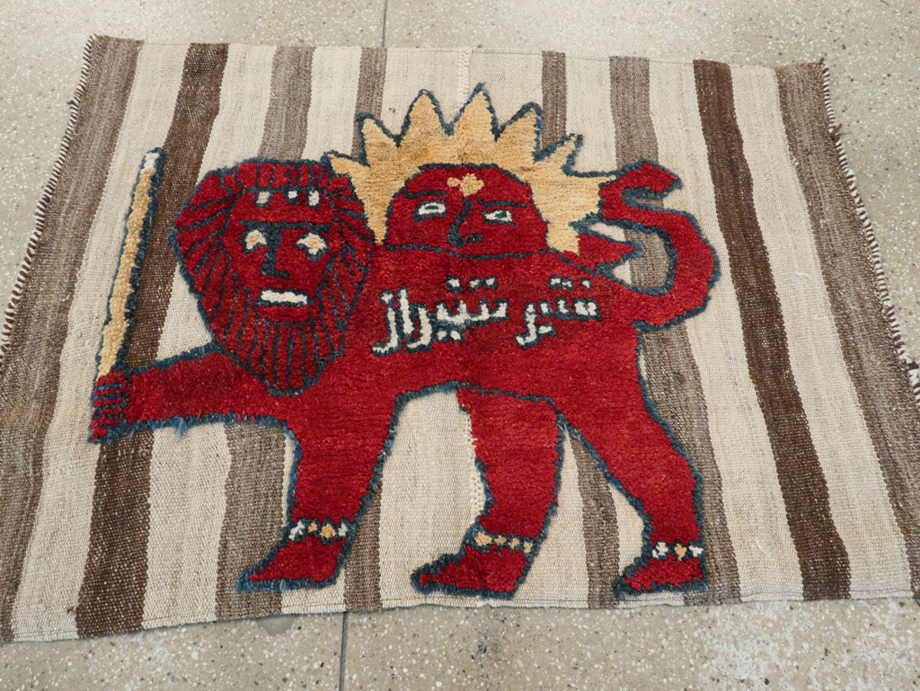 Vintage Persian Pictorial Souf Flatweave Kilim Throw Rug, No.28416 - Gss