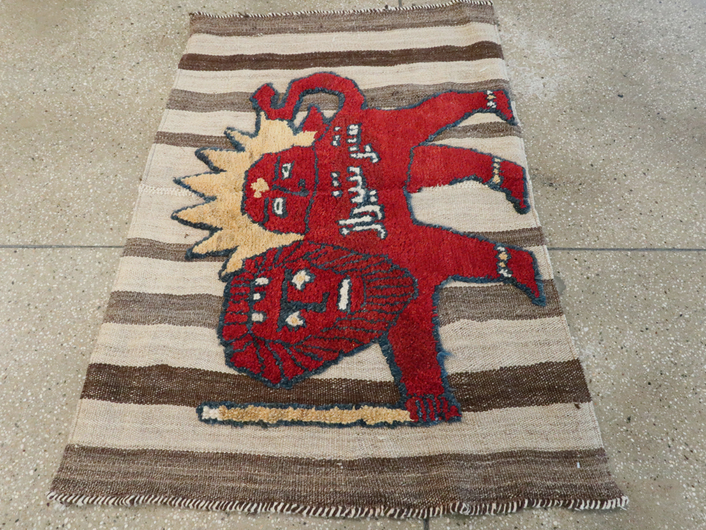 Vintage Persian Pictorial Souf Flatweave Kilim Throw Rug, No.28416 - Gss