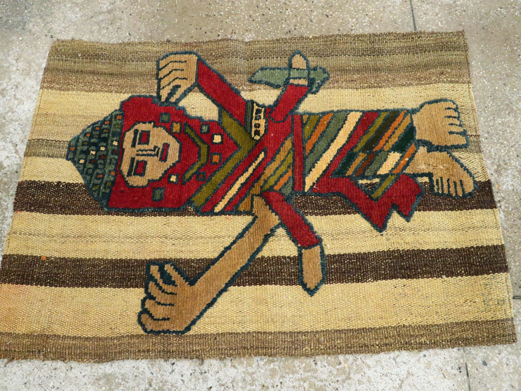 Vintage Persian Pictorial Souf Flatweave Kilim Throw Rug, No.28417 - Gss