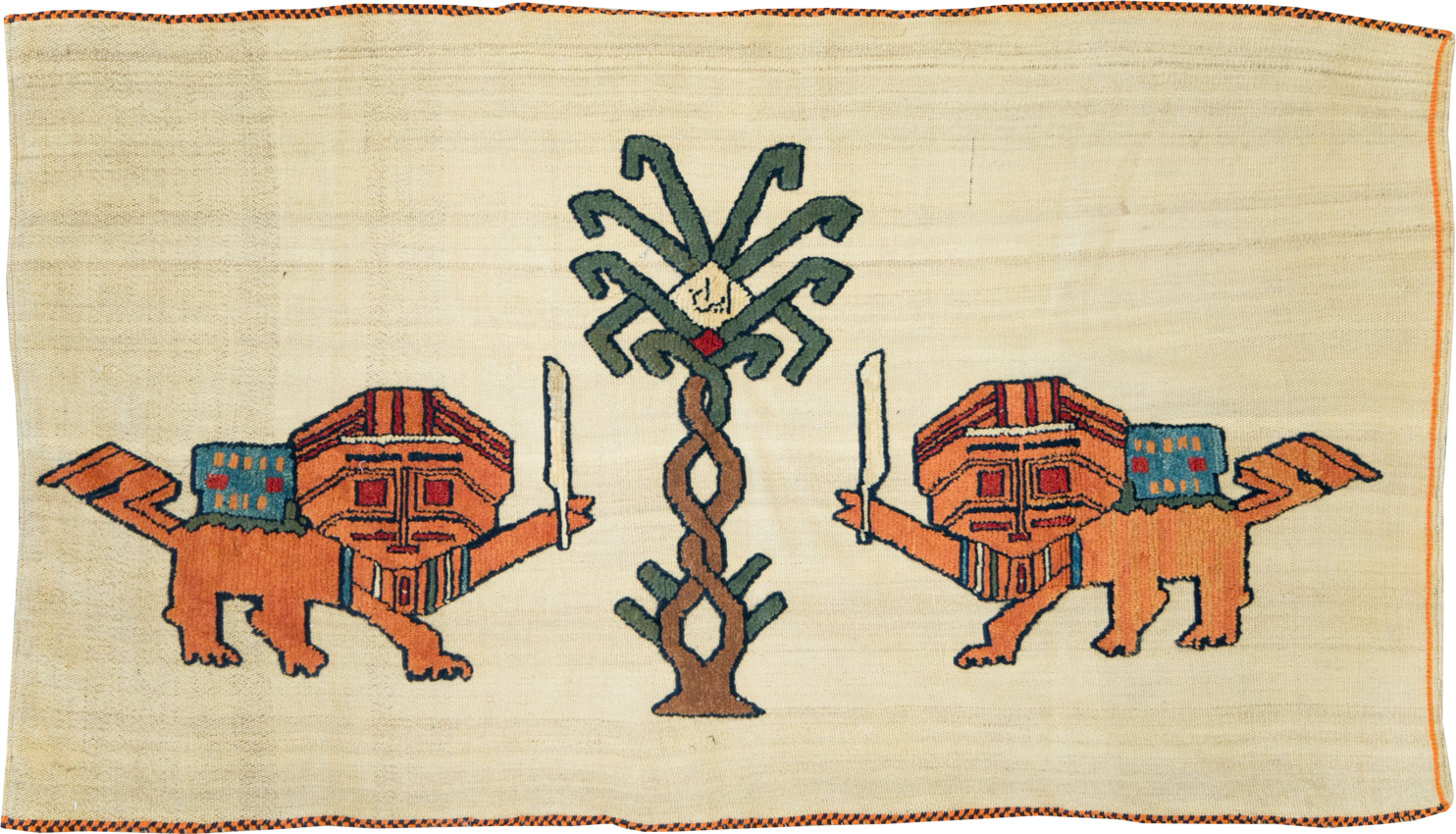 Vintage Persian Pictorial Souf Flatweave Kilim Throw Rug, No.28419 - Gss