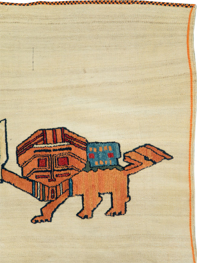 Vintage Persian Pictorial Souf Flatweave Kilim Throw Rug, No.28419 - Gss