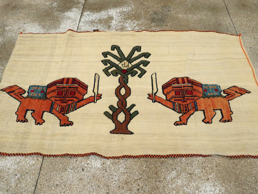 Vintage Persian Pictorial Souf Flatweave Kilim Throw Rug, No.28419 - Gss