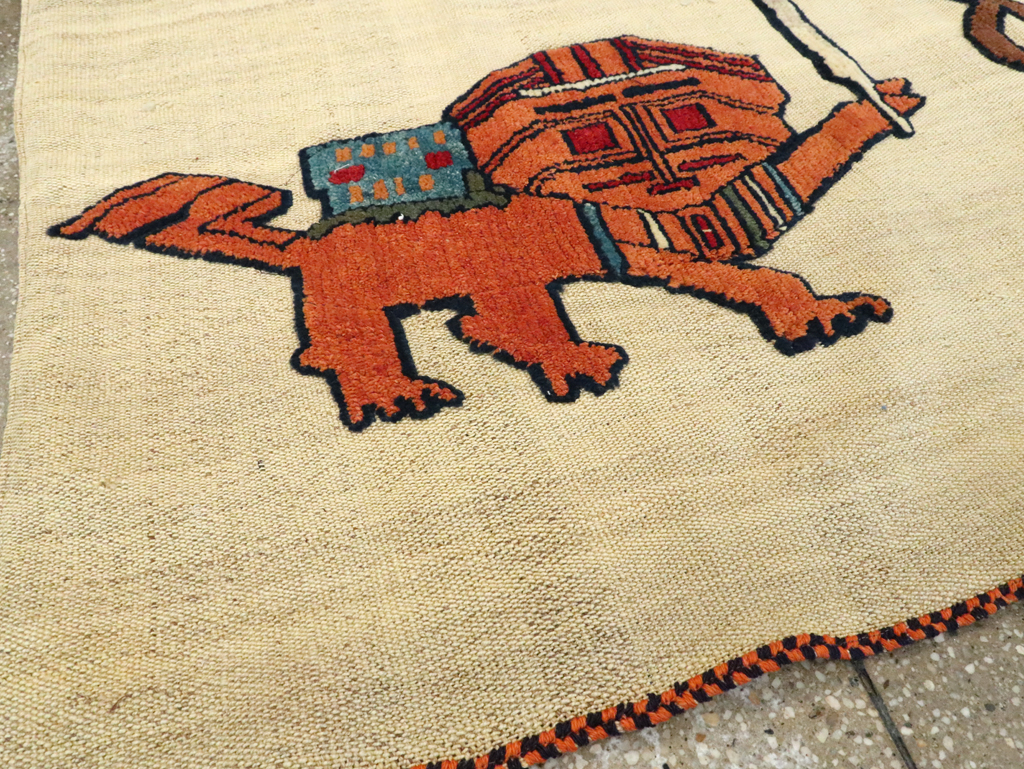 Vintage Persian Pictorial Souf Flatweave Kilim Throw Rug, No.28419 - Gss