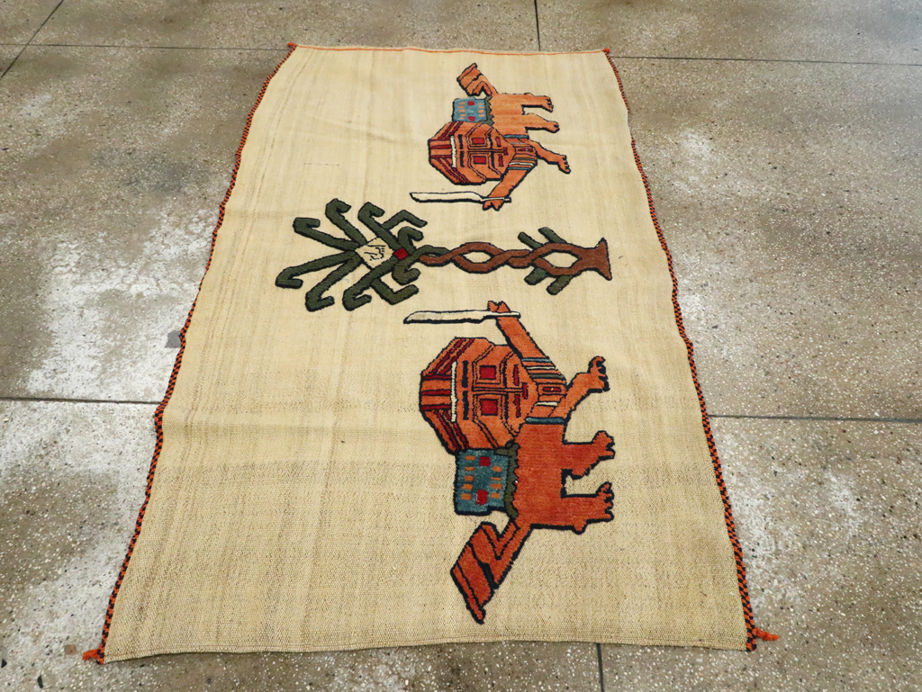 Vintage Persian Pictorial Souf Flatweave Kilim Throw Rug, No.28419 - Gss