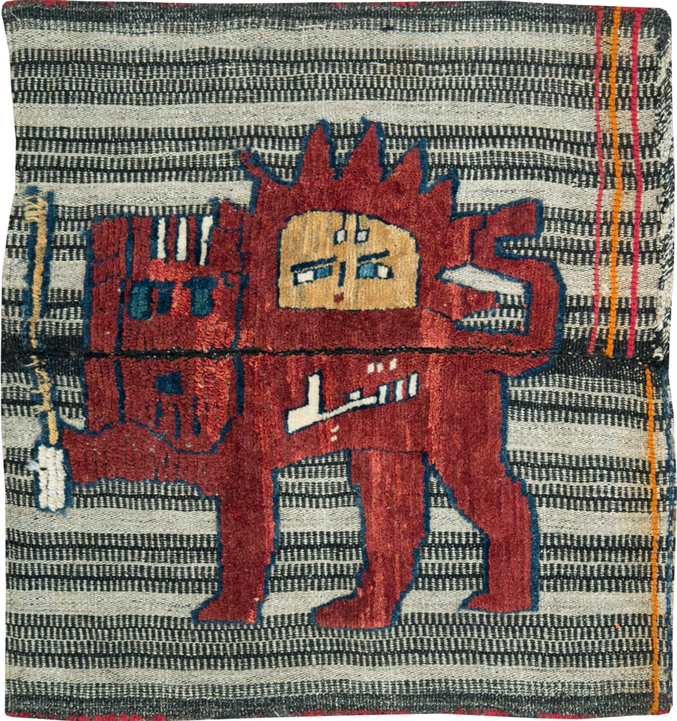 Vintage Persian Pictorial Souf Flatweave Kilim Throw Rug, No.28420 - Gss